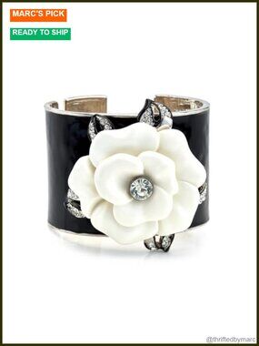 Wide Enamel Cuff Bracelet with Flower Design